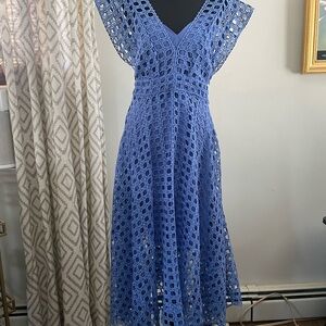 Thurley London Lace Midi Dress, cornflower blue